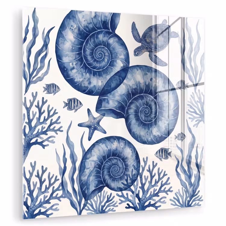 Schelp - Spiraal - Zeeleven - Aquarel - Blauw plexiglas 5mm klein -zzzproduct_nieuw