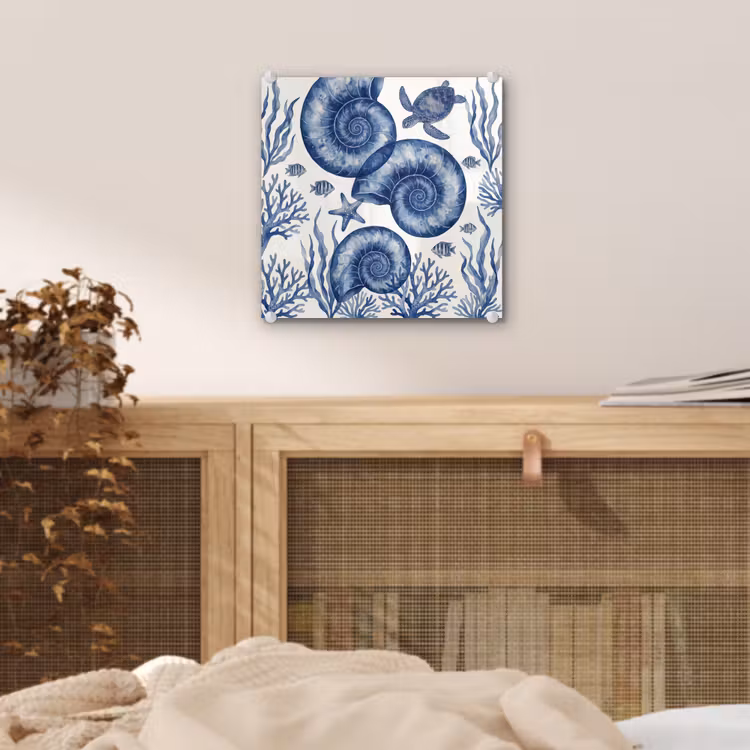Schelp - Spiraal - Zeeleven - Aquarel - Blauw plexiglas 5mm klein -sfeer4