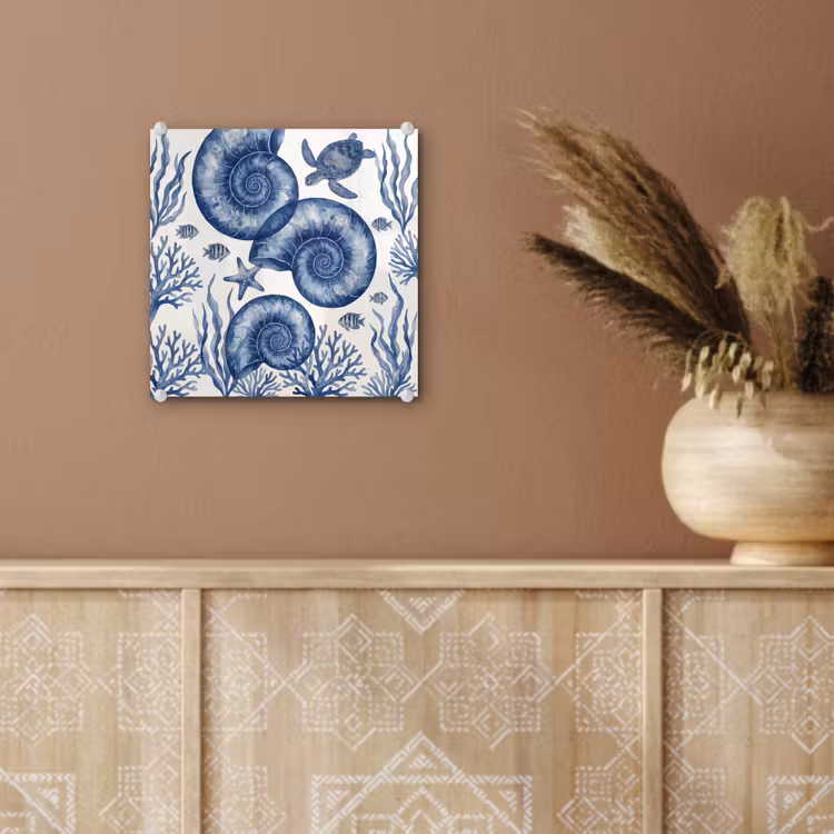 Schelp - Spiraal - Zeeleven - Aquarel - Blauw plexiglas 5mm klein -sfeer5