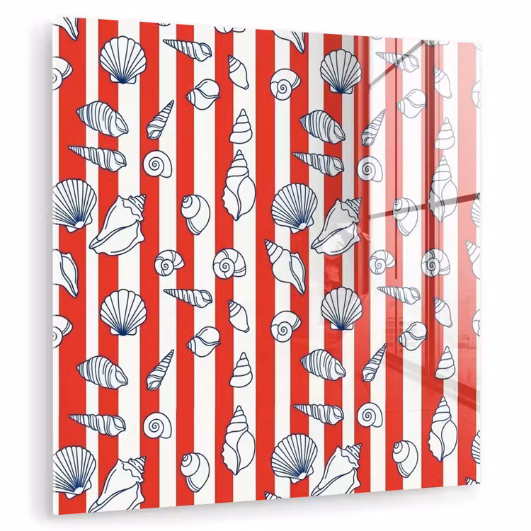 Schelp - Zeedieren - Zomer - Illustratie - Rood - Blauw plexiglas 5mm klein -zzzproduct_nieuw