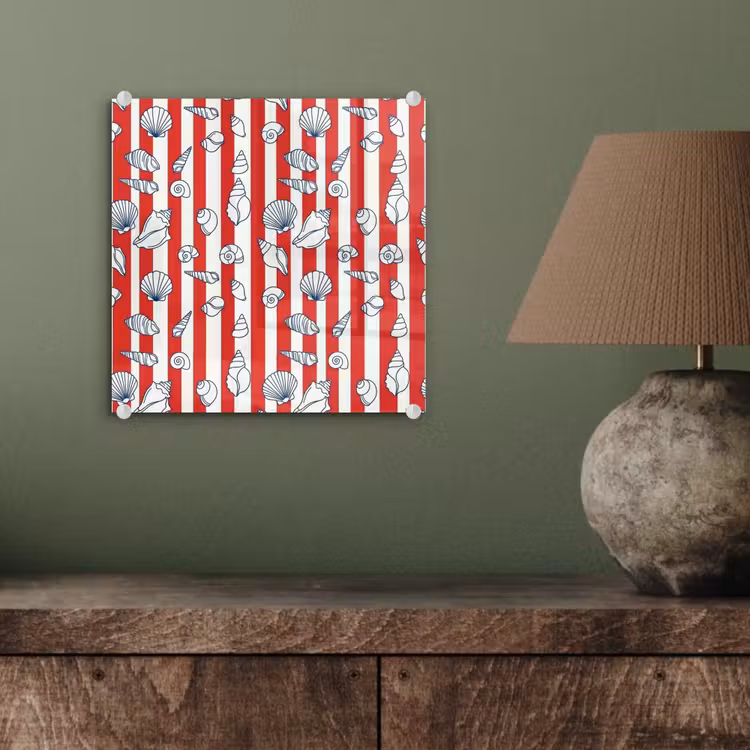 Schelp - Zeedieren - Zomer - Illustratie - Rood - Blauw plexiglas 5mm klein -sfeer3