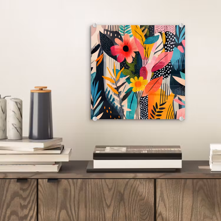 Schilderij - Abstract - Bloemen - Roze plexiglas 5mm klein -sfeer1