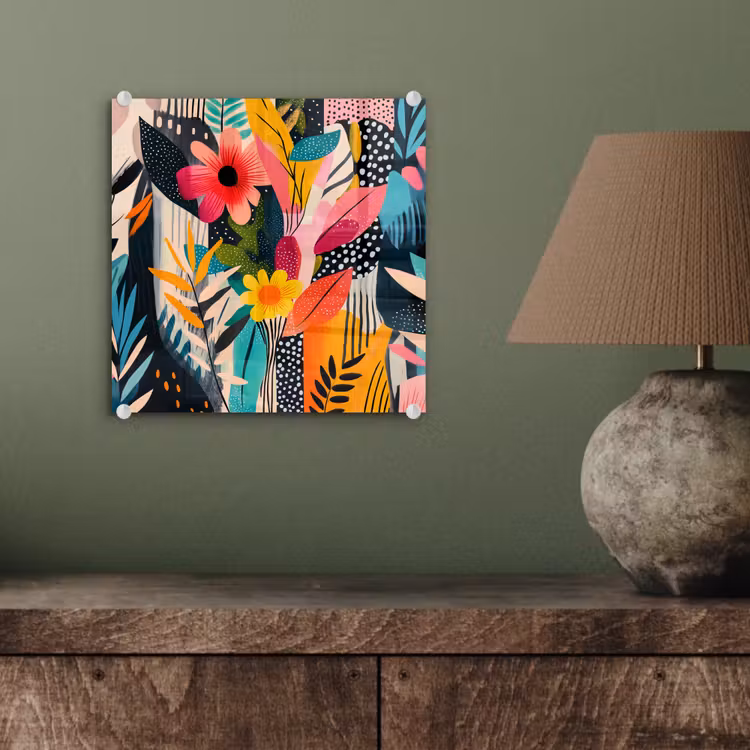Schilderij - Abstract - Bloemen - Roze plexiglas 5mm klein -sfeer3