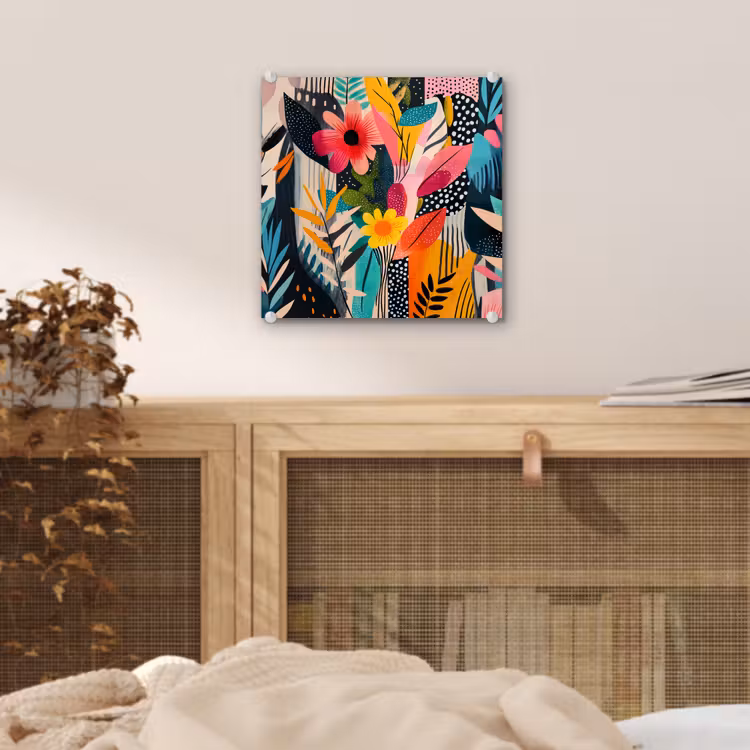 Schilderij - Abstract - Bloemen - Roze plexiglas 5mm klein -sfeer4