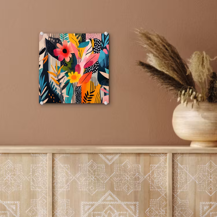 Schilderij - Abstract - Bloemen - Roze plexiglas 5mm klein -sfeer5