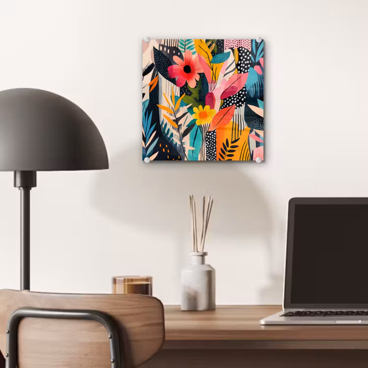 Schilderij - Abstract - Bloemen - Roze plexiglas 5mm klein -sfeer6