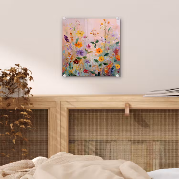Schilderij - Bloemen - Abstract - Kleurrijk plexiglas 5mm klein -sfeer4