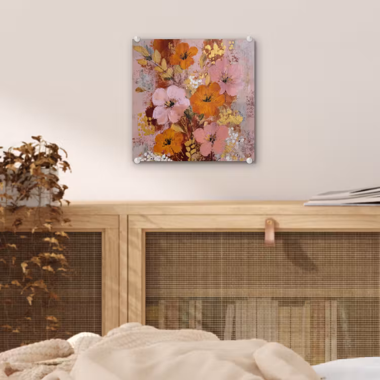 Schilderij - Bloemen - Rustiek - Roze plexiglas 5mm klein -sfeer4