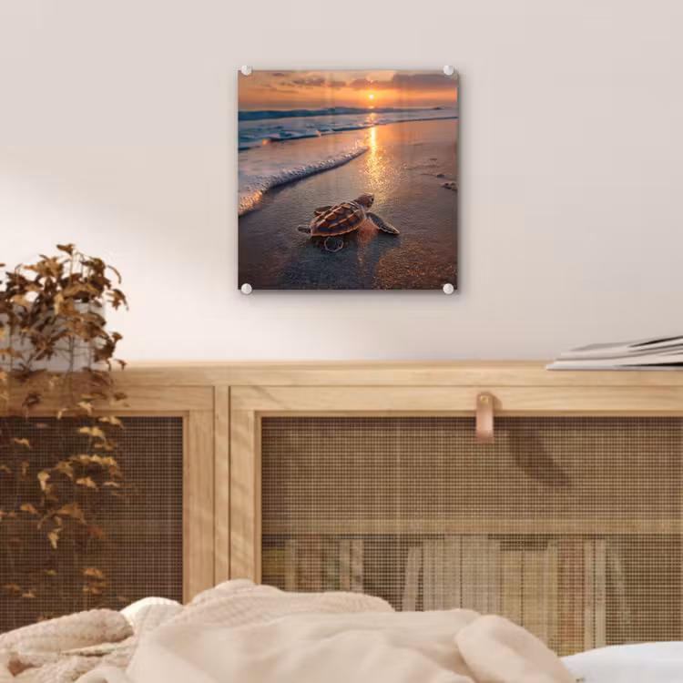 Schildpad - strand - Zonsondergang plexiglas 5mm klein -sfeer4