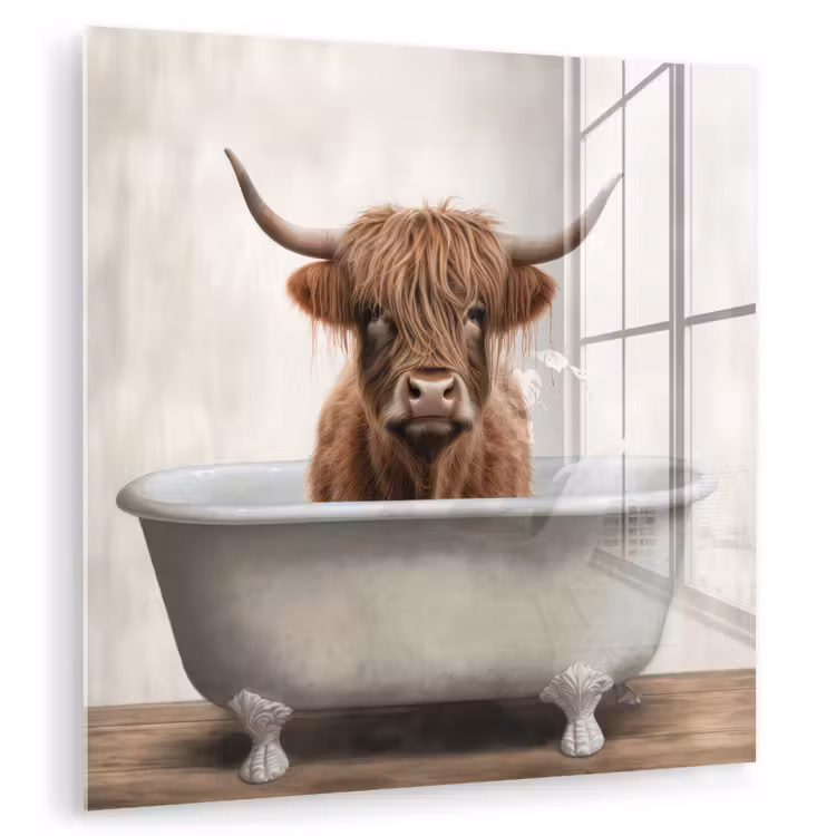 Schotse hooglander - Bad - Badkamer - Badkuip - Bruin - Horens plexiglas 5mm klein -zzzproduct_nieuw