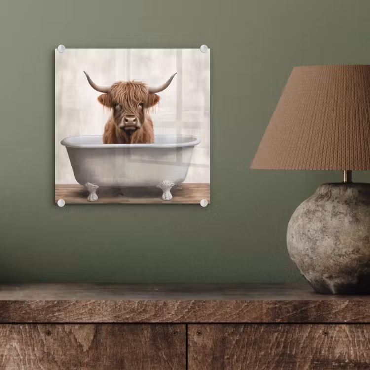 Schotse hooglander - Bad - Badkamer - Badkuip - Bruin - Horens plexiglas 5mm klein -sfeer3