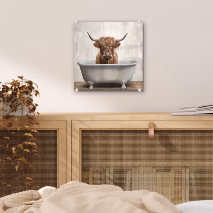Schotse hooglander - Bad - Badkamer - Badkuip - Bruin - Horens plexiglas 5mm klein -sfeer4