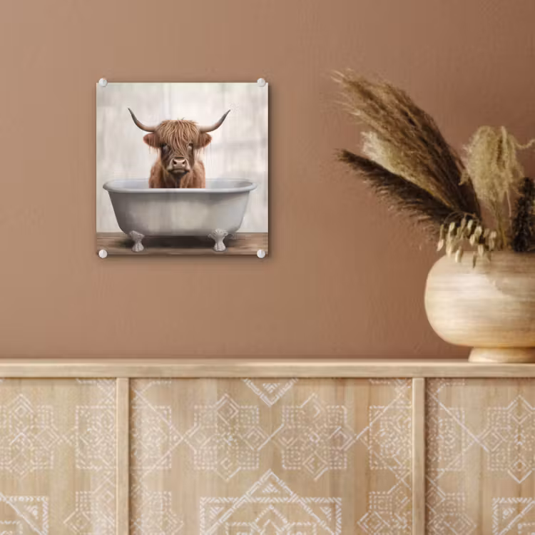 Schotse hooglander - Bad - Badkamer - Badkuip - Bruin - Horens plexiglas 5mm klein -sfeer5