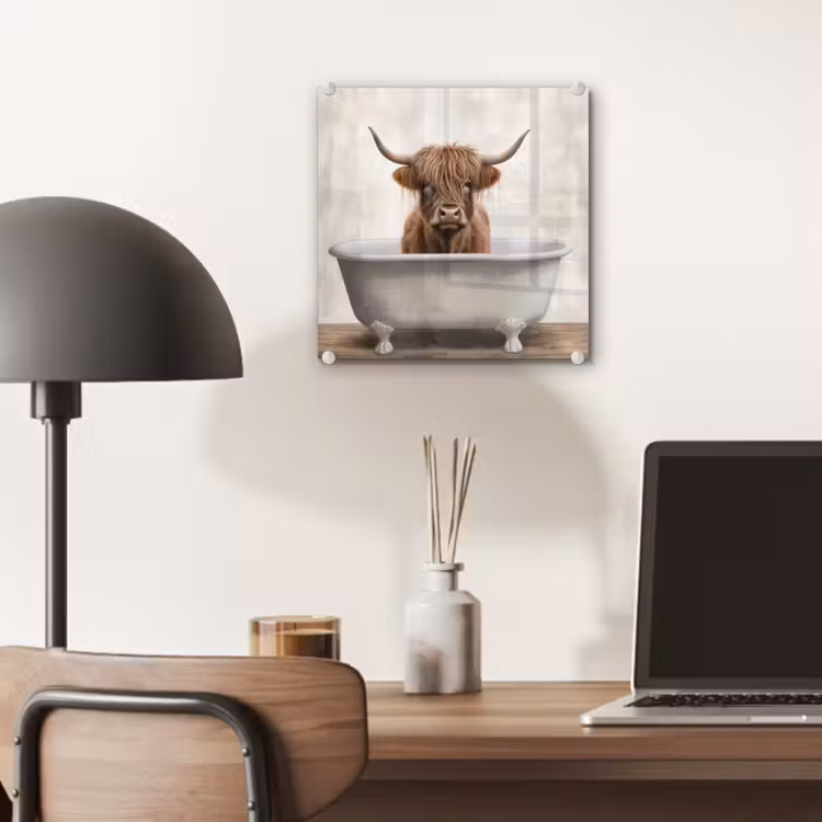 Schotse hooglander - Bad - Badkamer - Badkuip - Bruin - Horens plexiglas 5mm klein -sfeer6