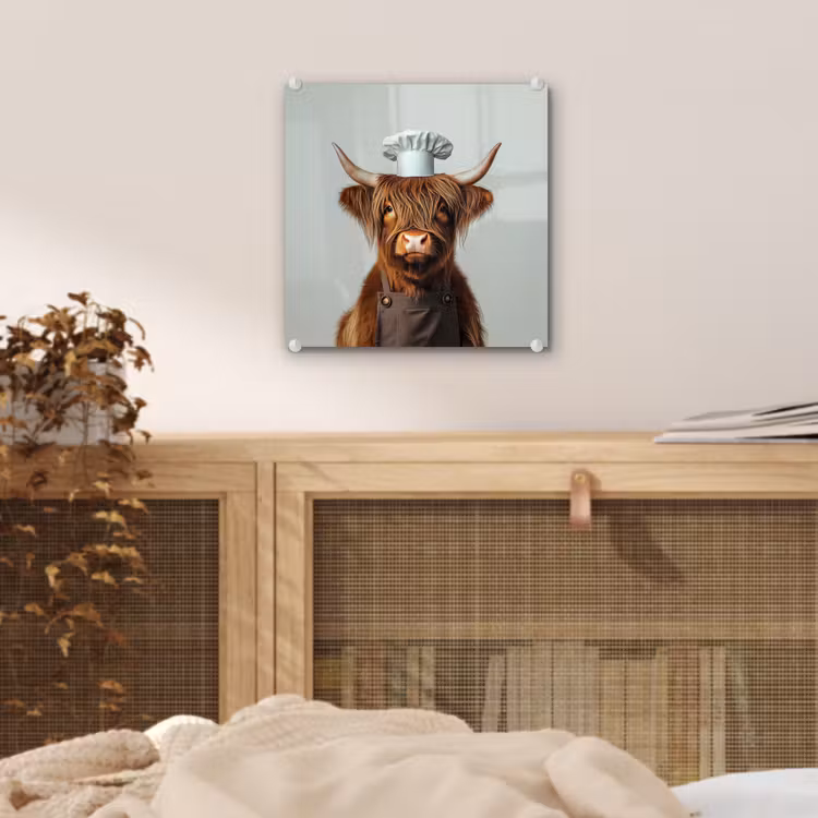 Schotse Hooglander - Bruin - Hoorns - Kokskleding plexiglas 5mm klein -sfeer4