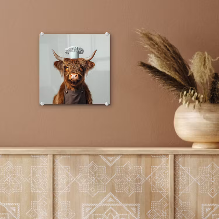 Schotse Hooglander - Bruin - Hoorns - Kokskleding plexiglas 5mm klein -sfeer5