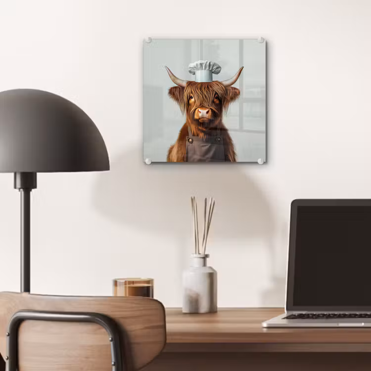 Schotse Hooglander - Bruin - Hoorns - Kokskleding plexiglas 5mm klein -sfeer6