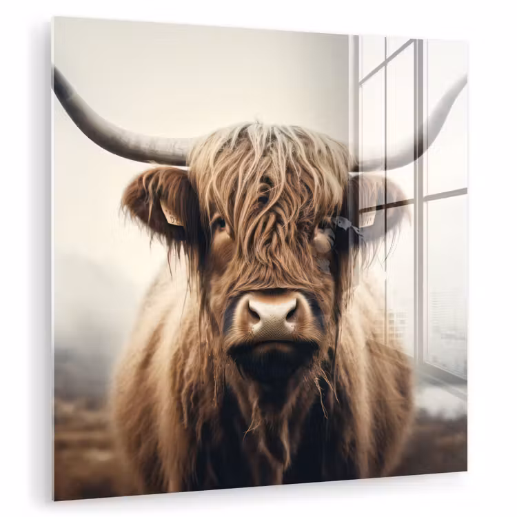 Schotse hooglander - Hoorns - Landschap plexiglas 5mm klein -zzzproduct_nieuw