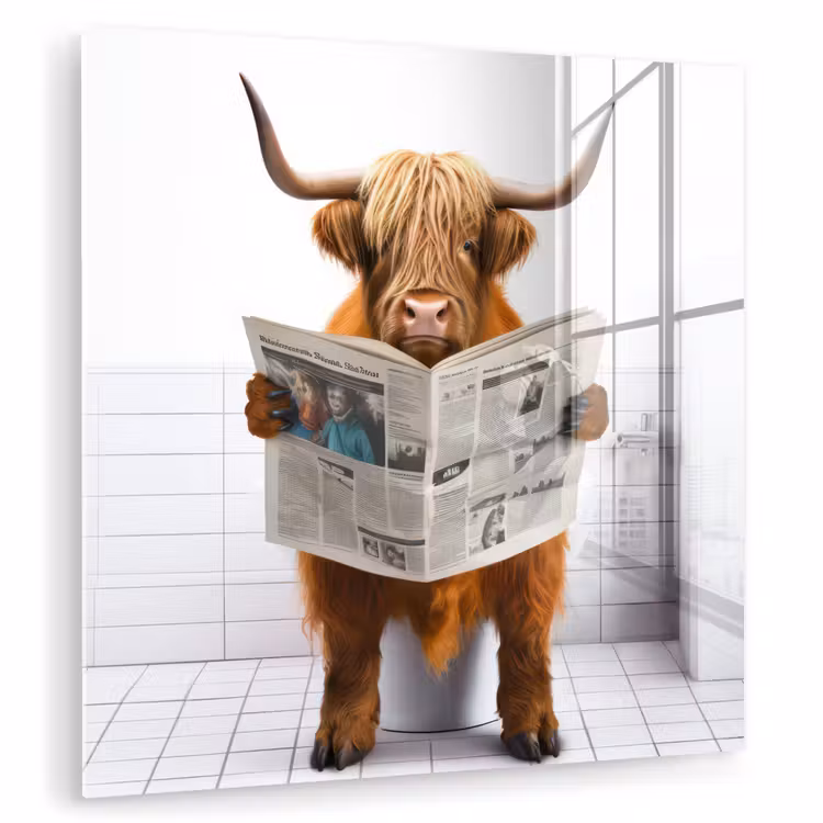 Schotse hooglander - Krant - Toilet - WC - Wit - Koe plexiglas 5mm klein -zzzproduct_nieuw