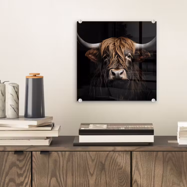 Schotse hooglander - Portret - Zwart - Dier plexiglas 5mm klein -sfeer1