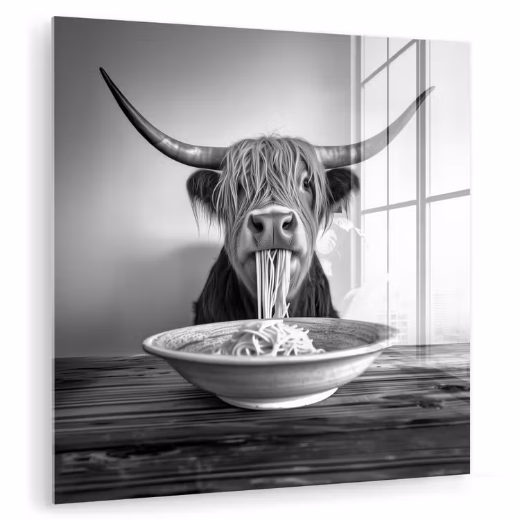 Schotse Hooglander - Spaghetti - Dieren - Zwart wit plexiglas 5mm klein -zzzproduct_nieuw