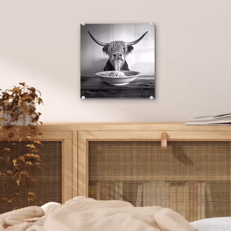 Schotse Hooglander - Spaghetti - Dieren - Zwart wit plexiglas 5mm klein -sfeer4