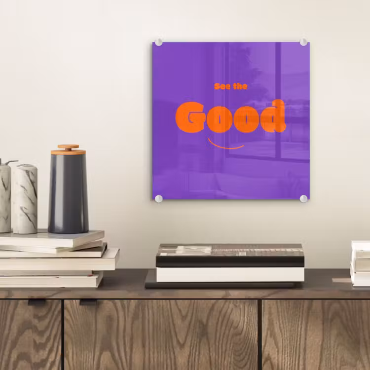 See the good - Oranje - Paars - Smiley plexiglas 5mm klein -sfeer1