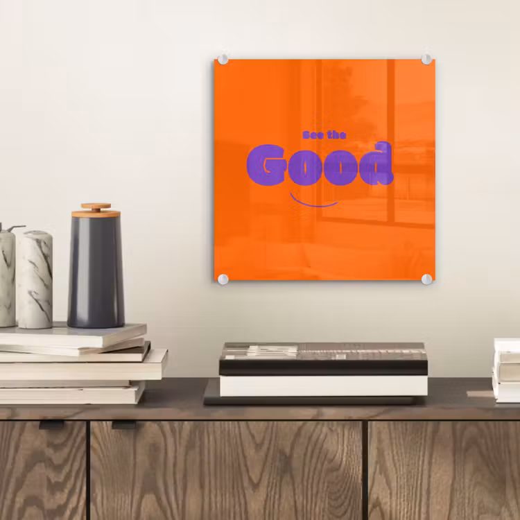 See the good - Paars - Oranje - Smiley plexiglas 5mm klein -sfeer1