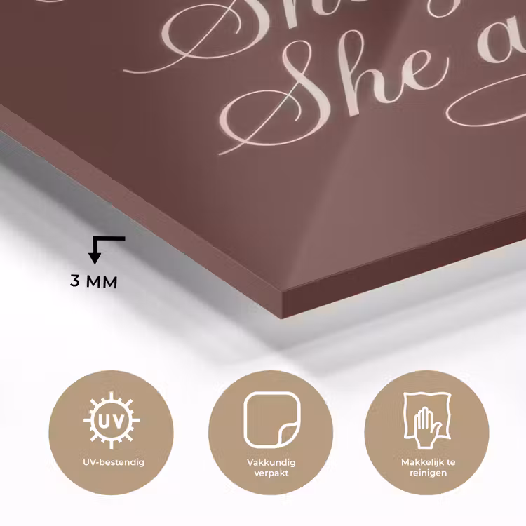 She plans she glows she achieves - Rood - Cursief plexiglas 5mm klein -sfeer2