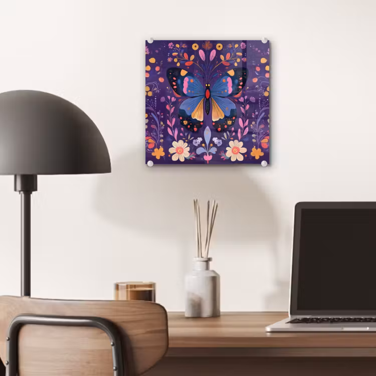 Sierlijk - Bloemen - Vlinder - Paars plexiglas 5mm klein -sfeer6