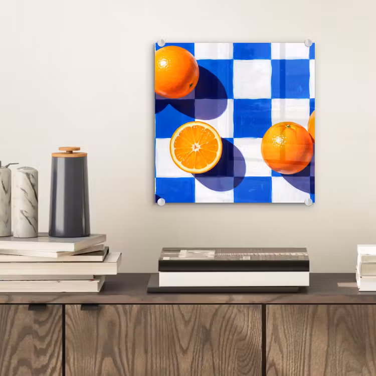 Glas schilderij - Sinaasappel - Geruit - Eten - Sinaasappel - Geruit - Eten plexiglas 5mm klein