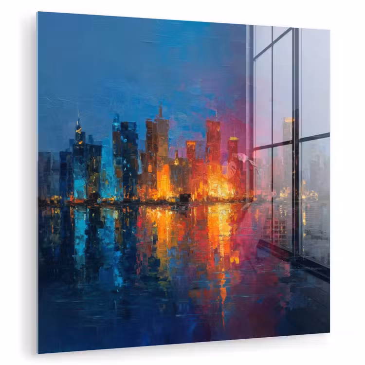 Skyline - Penseelstreken - Donkerblauw - Lichtgevend plexiglas 5mm klein -zzzproduct_nieuw