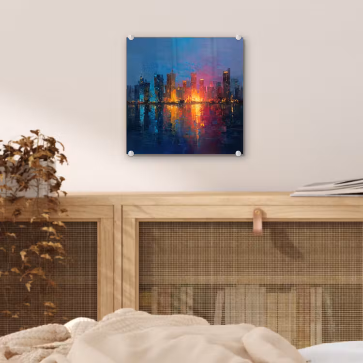 Skyline - Penseelstreken - Donkerblauw - Lichtgevend plexiglas 5mm klein -sfeer4