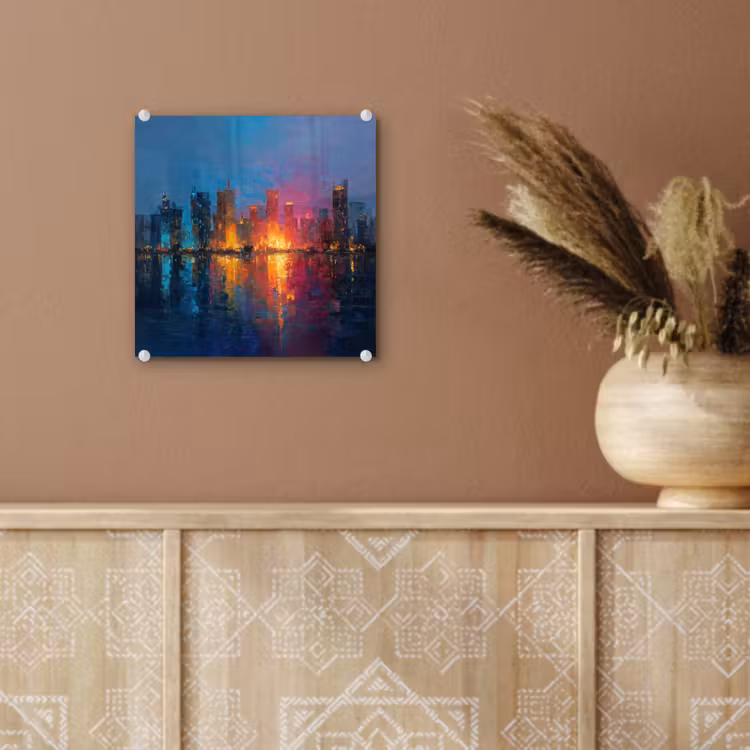 Skyline - Penseelstreken - Donkerblauw - Lichtgevend plexiglas 5mm klein -sfeer5