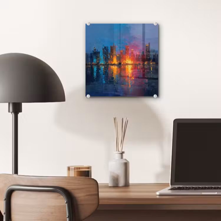 Skyline - Penseelstreken - Donkerblauw - Lichtgevend plexiglas 5mm klein -sfeer6