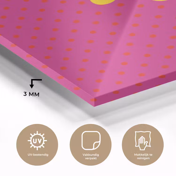Smile - Stippen - Geel - Smiley - Roze plexiglas 5mm klein -sfeer2