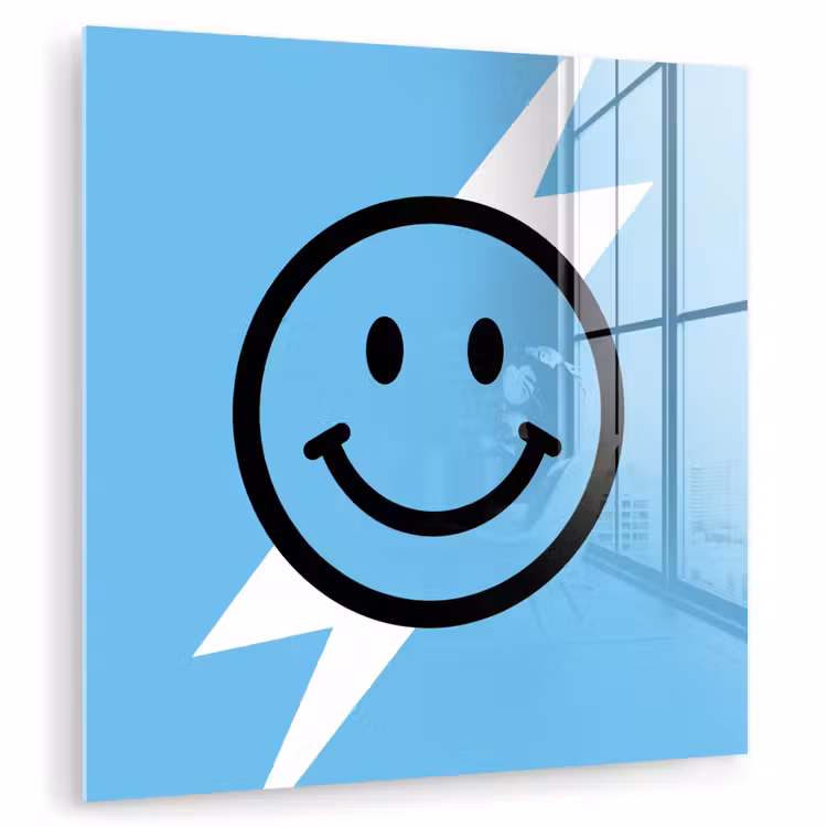 Smiley - Blauw - Bliksem plexiglas 5mm klein -zzzproduct_nieuw