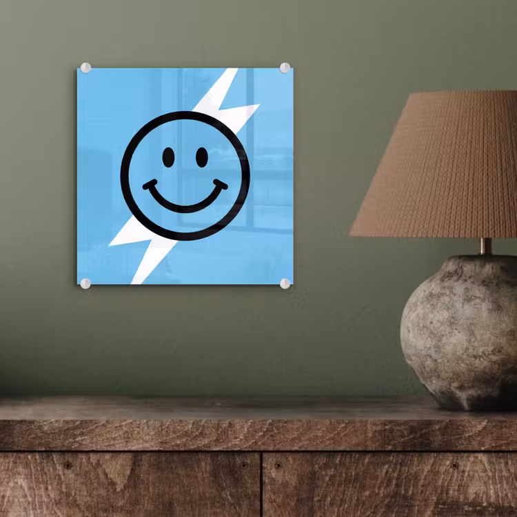 Smiley - Blauw - Bliksem plexiglas 5mm klein -sfeer3