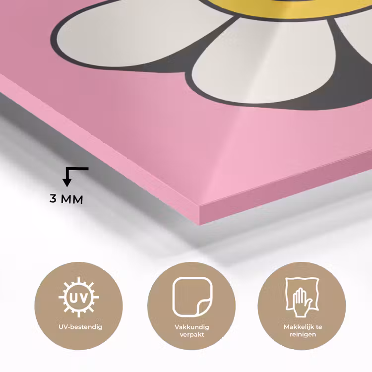 Smiley - Bloem - Roze plexiglas 5mm klein -sfeer2