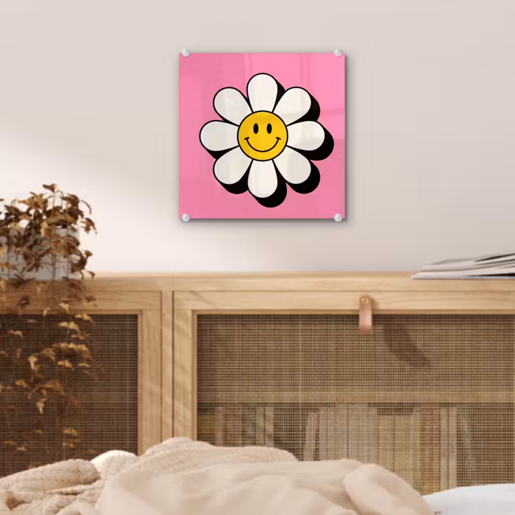Smiley - Bloem - Roze plexiglas 5mm klein -sfeer4