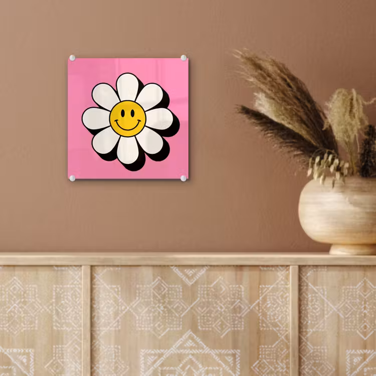Smiley - Bloem - Roze plexiglas 5mm klein -sfeer5