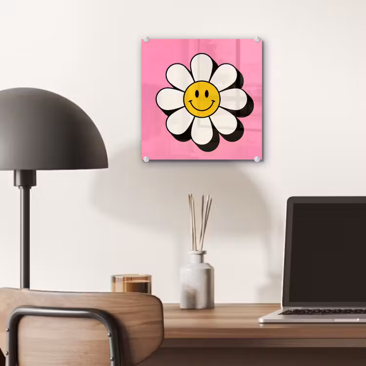 Smiley - Bloem - Roze plexiglas 5mm klein -sfeer6