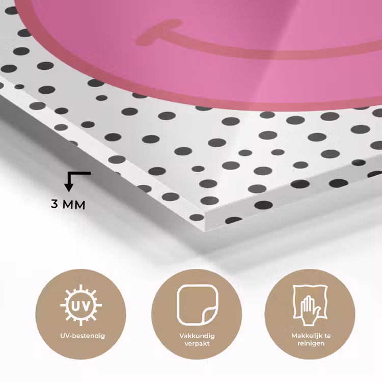 Smiley - Roze - Stippen plexiglas 5mm klein -sfeer2