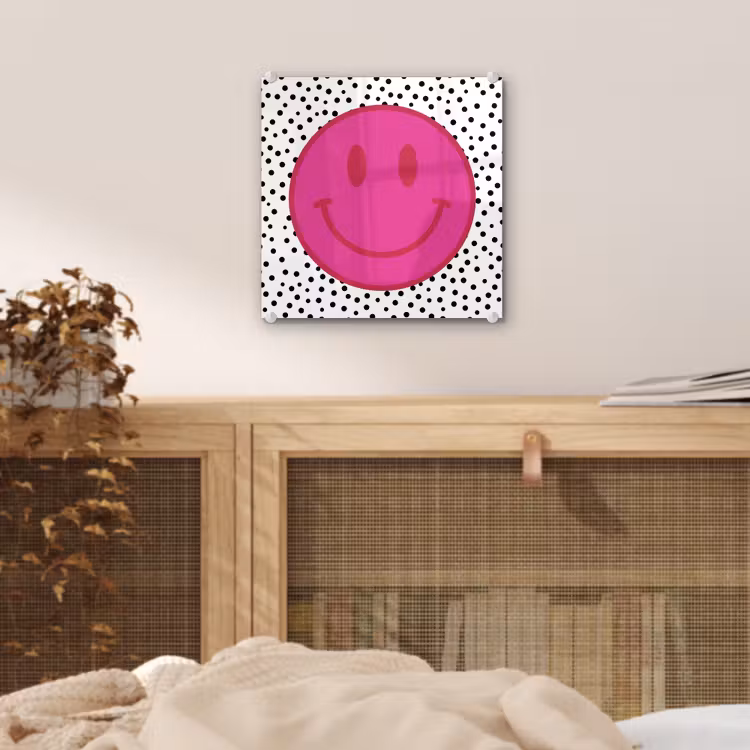 Smiley - Roze - Stippen plexiglas 5mm klein -sfeer4