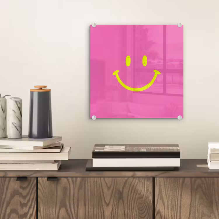 Smiley - Vrolijk - Roze plexiglas 5mm klein -sfeer1