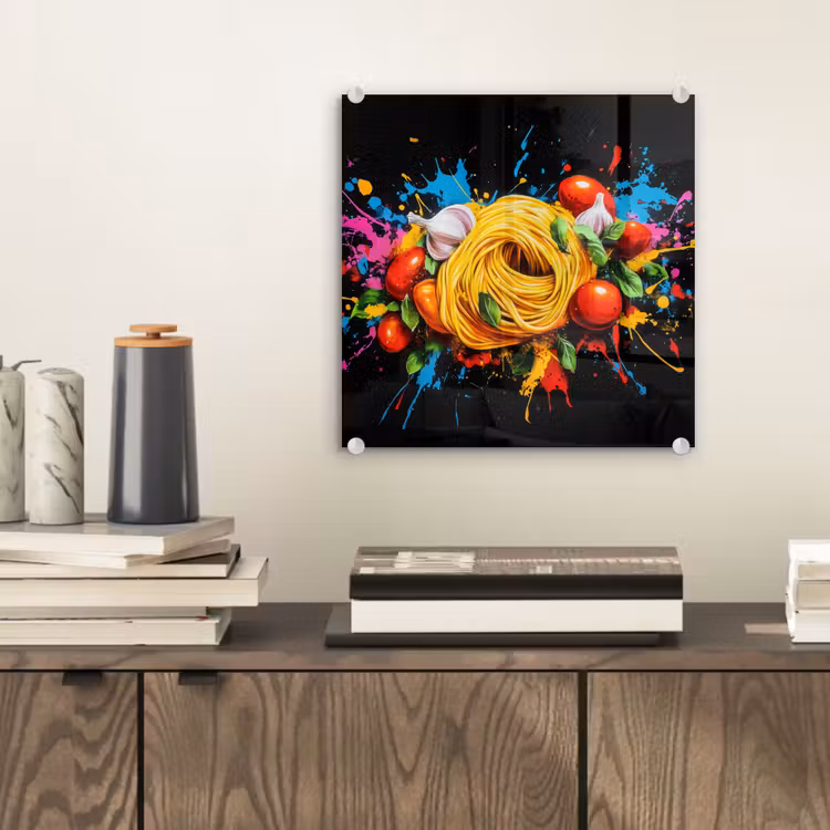 Spaghetti - Graffiti - Verf - Kleurrijk - Eten - Modern plexiglas 5mm klein -sfeer1