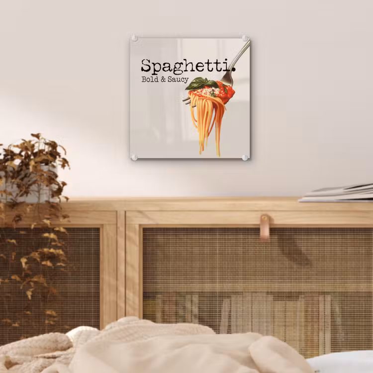 Spaghetti - tomatensaus - Parmezaanse kaas plexiglas 5mm klein -sfeer4