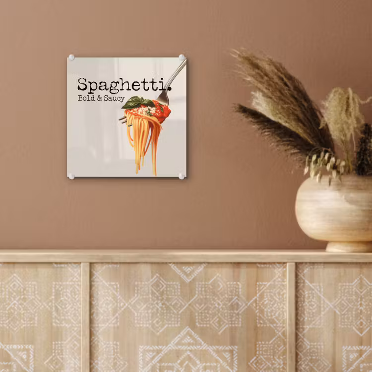 Spaghetti - tomatensaus - Parmezaanse kaas plexiglas 5mm klein -sfeer5