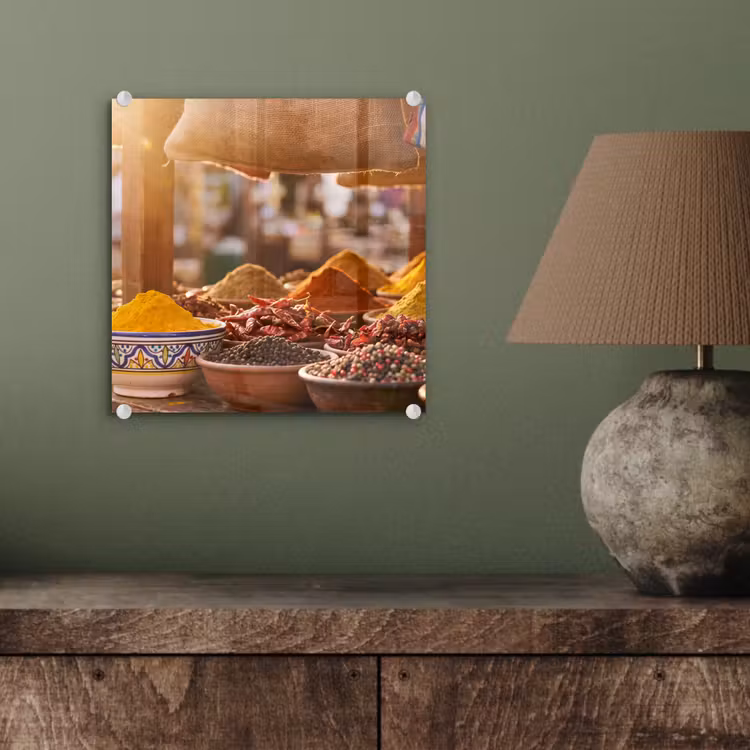 Glas schilderij - Specerijen - Markt - Kleurrijk - Specerijen - Markt - Kleurrijk plexiglas 5mm klein