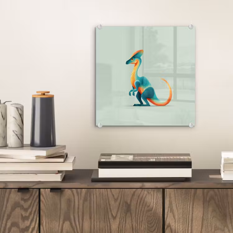 Staart - Dino - Minimalistisch - Blauw plexiglas 5mm klein -sfeer1